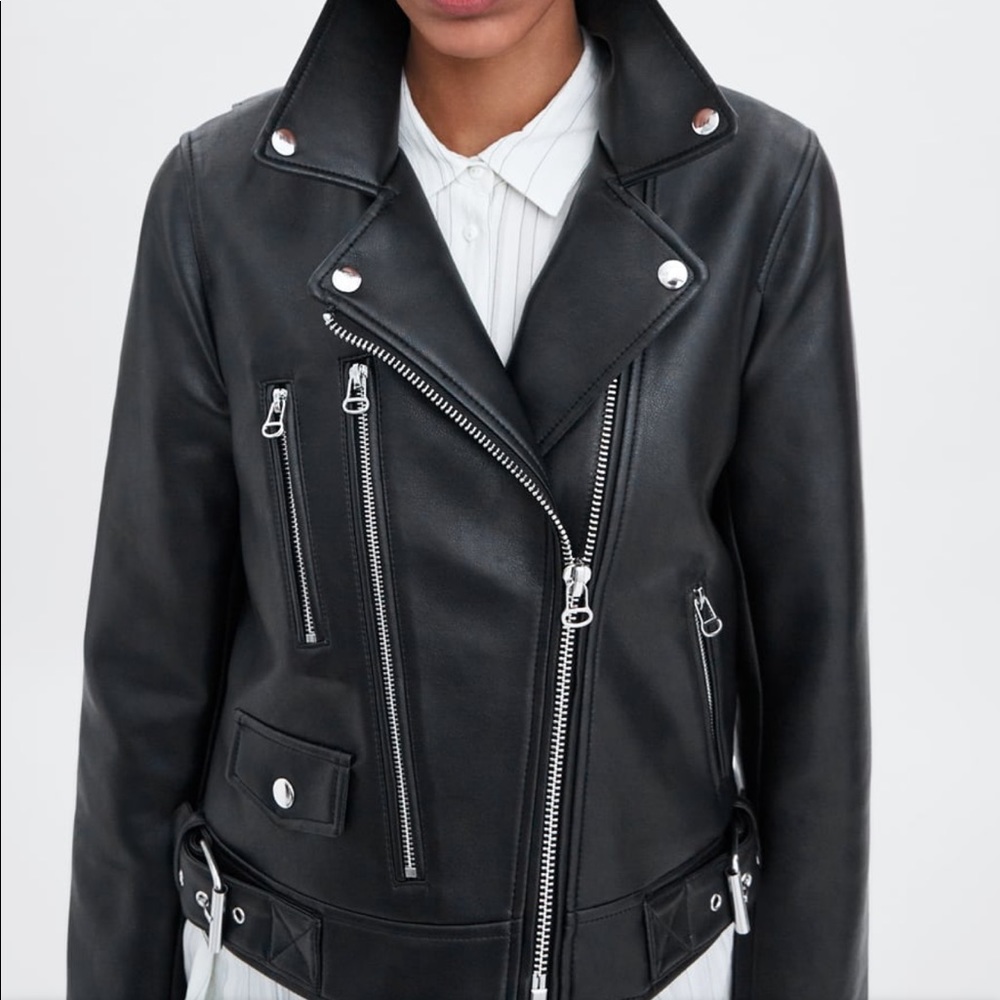 Brand new Zara black biker leather jacket w/tags